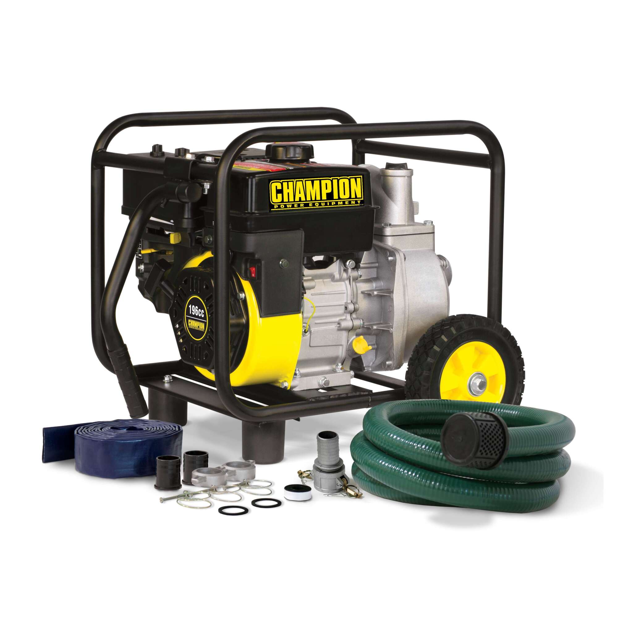 Champion Power Equipment, 2in. Semi-Trash Gas Powered Water Pump Hose Kit, Max. Flow 158 GPM, Engine Displacement 196 cc, Engine Brand Champion, Model# 66520